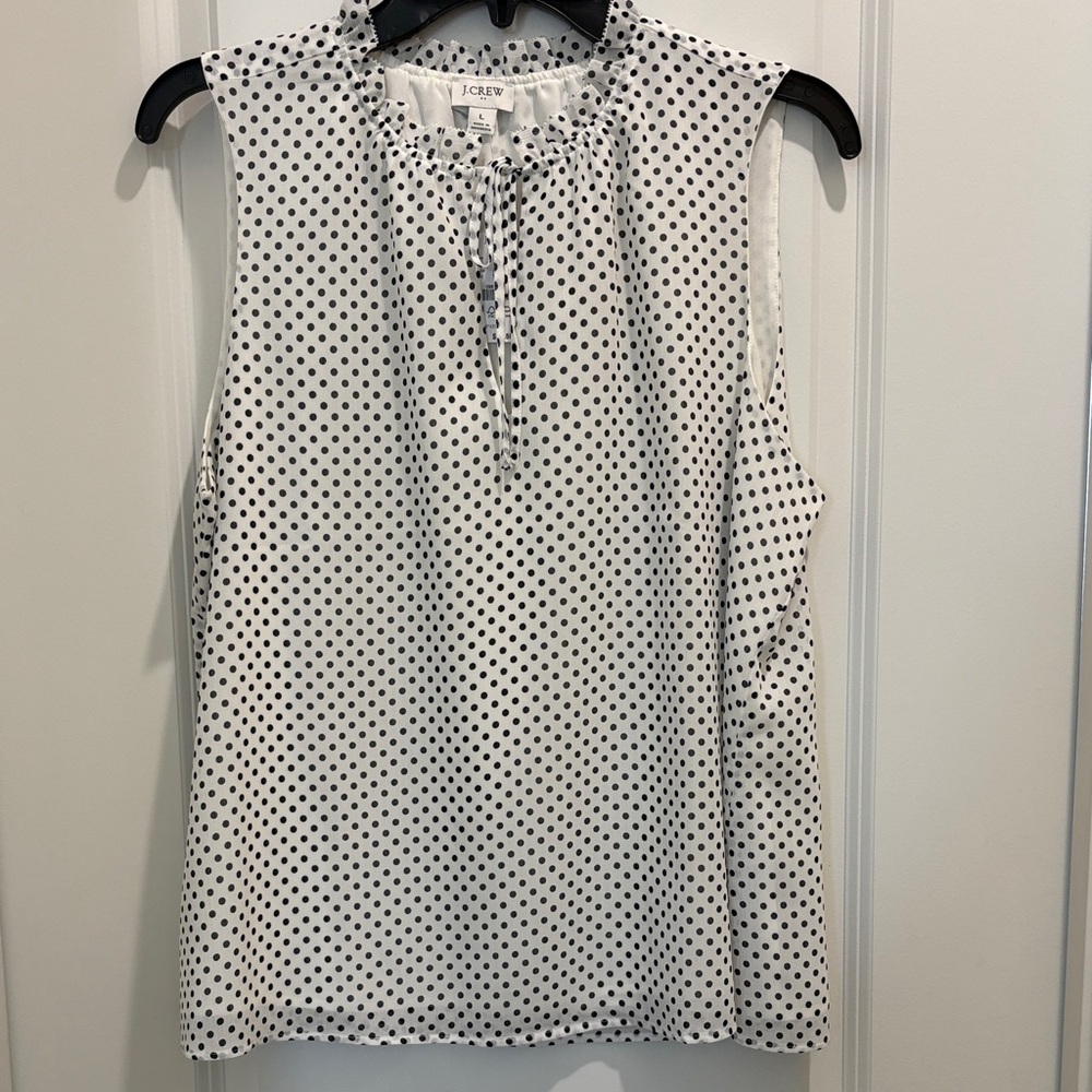 J. Crew White Polka Dot Blouse with Black Dots